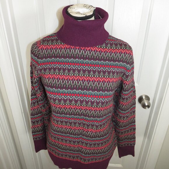 L.L. Bean Women’s Purple Cotton Cashmere Fair Isle Turtleneck Sweater Medium-Reg - Picture 2 of 8